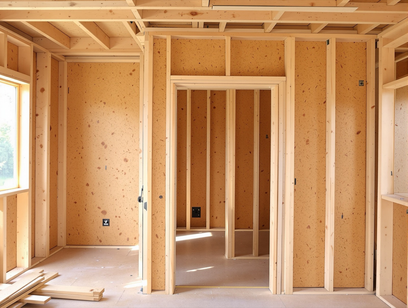 Stud framing of a sauna room with top plate and header