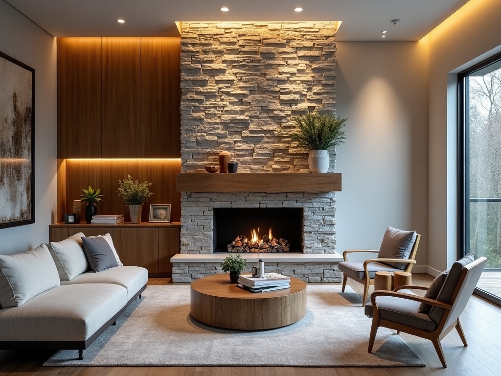 Custom stone fireplace