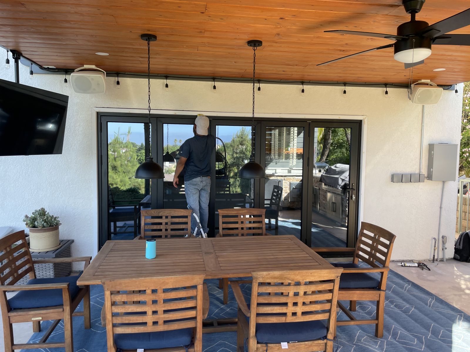 Wide view of the completed outdoor dining area